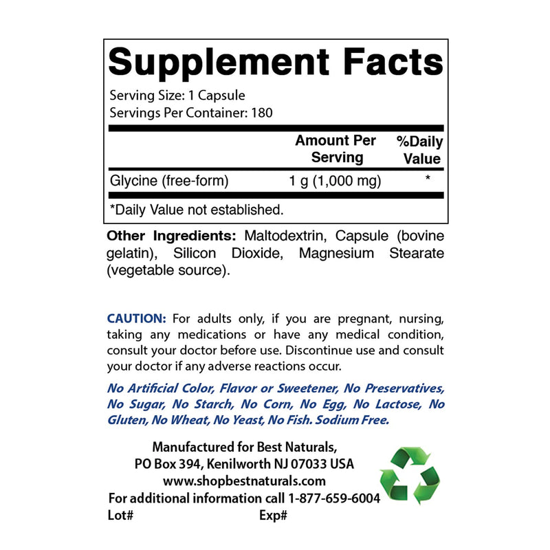 Best Naturals Glycine Supplement 1000 Mg for Energy Production, 180Count - BeesActive Australia