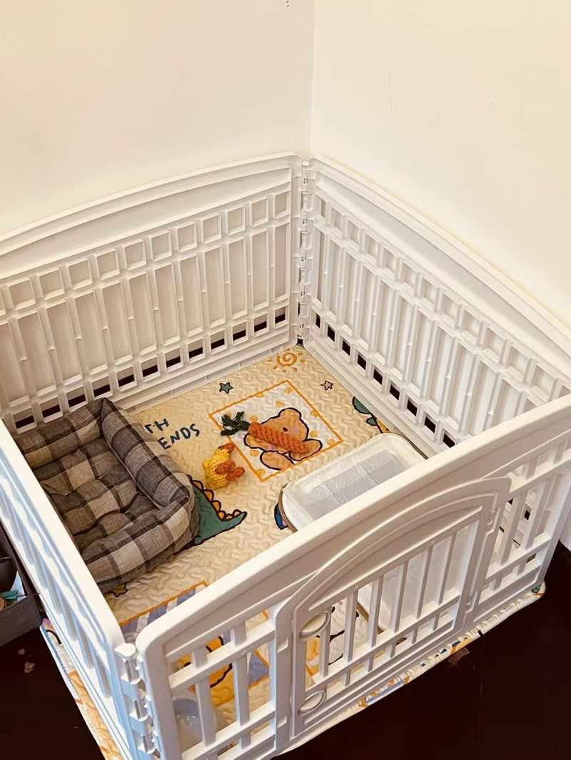 Pet Playpen Foldable Gate for Dogs Heavy Plastic Puppy Exercise Pen with Door Portable Indoor Outdoor Small Pets Fence Puppies Folding Cage Medium Animals House Supplies Urine Pad - BeesActive Australia