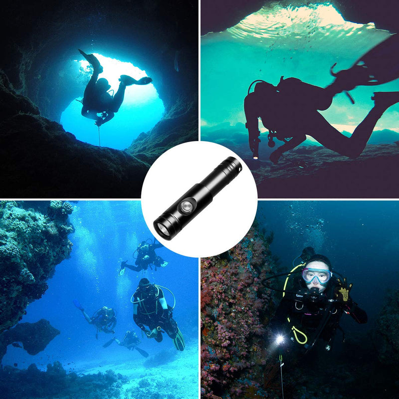 [AUSTRALIA] - Odepro WD12 Scuba Diving Flashlight 3 Modes 1050 Lumen Underwater 100m Waterproof Scuba Lights with Battery Indicator, 2pcs 3000mAh 18650 Battery, Battery Charger 