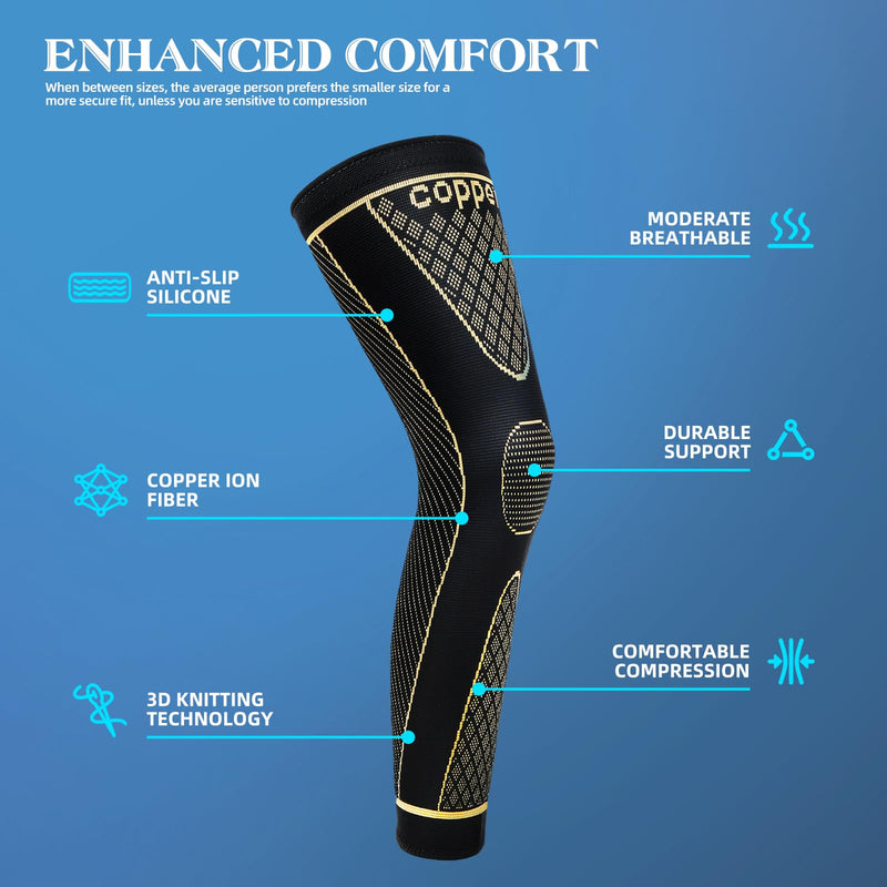 SKDK Copper Full Leg Sleeves Long Compression Leg Sleeve Knee Sleeves Protect Leg for Knee Pain Relief, Workout and Sports Copper-2 XXXX-Large(1 Pair) - BeesActive Australia