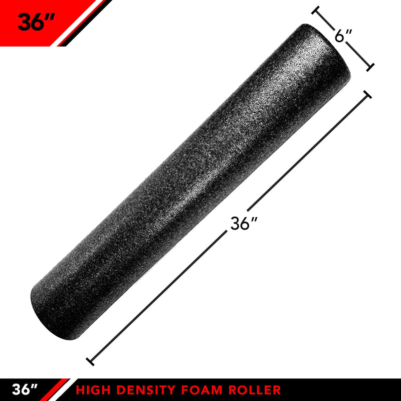 JFIT High Density Muscle Foam Roller - 12", 18", 24", 36" - Massage Rollers for Stretching, Deep Tissue and Myofascial Release 36-Inch New! Black - BeesActive Australia