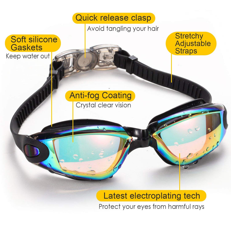 Yizerel Swim Goggles, 2 Pack Swimming Goggles for Adult Men Women Youth Kids Child Black/Blue(mirrored) - BeesActive Australia