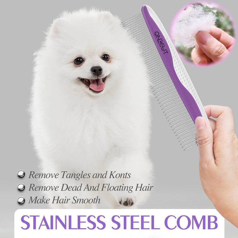 Dog Comb, OneCut Pet Grooming Tool for Removing Tangles Knots and Matted Fur, Wide and Narrow Teeth Comb Design for Dogs and Cats (Purple) Purple - BeesActive Australia