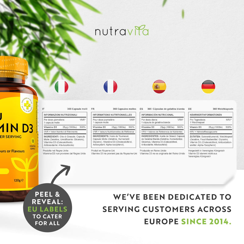 Vitamin D3 4000 iu - 400 High Strength Easy to Swallow Premium Softgels - Over A Year's Supply (One a Day) - Max Strength Vitamin D3 Cholecalciferol Supplement - Manufactured in The UK by Nutravita - BeesActive Australia