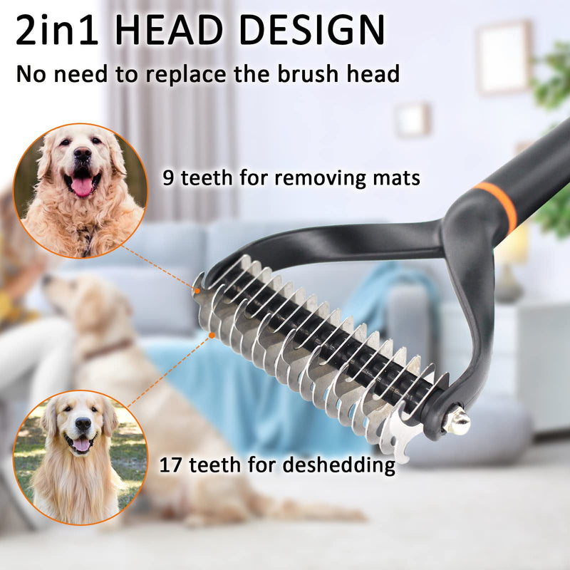 Pet Dog Cat Brush for Shedding and Dematting - Grooming Brush Double Sided Undercoat Rake Comb for Long Short Hair Dogs and Cats Black - BeesActive Australia