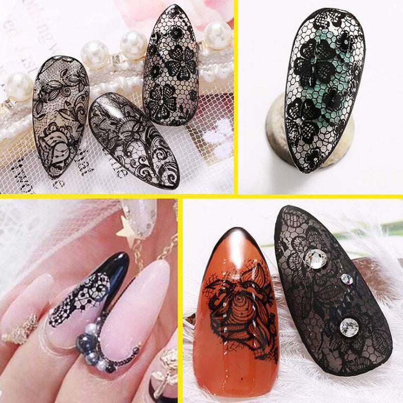 Nail Foil Transfer Butterfly Flower Black Lace Foil for Nails Sticker Holographic Acrylic False Nail Decorations DIY Salon Nail Art Foil Nail Decal for Women Manicure Tips Wraps Glitter Sparkle 6 Set - BeesActive Australia