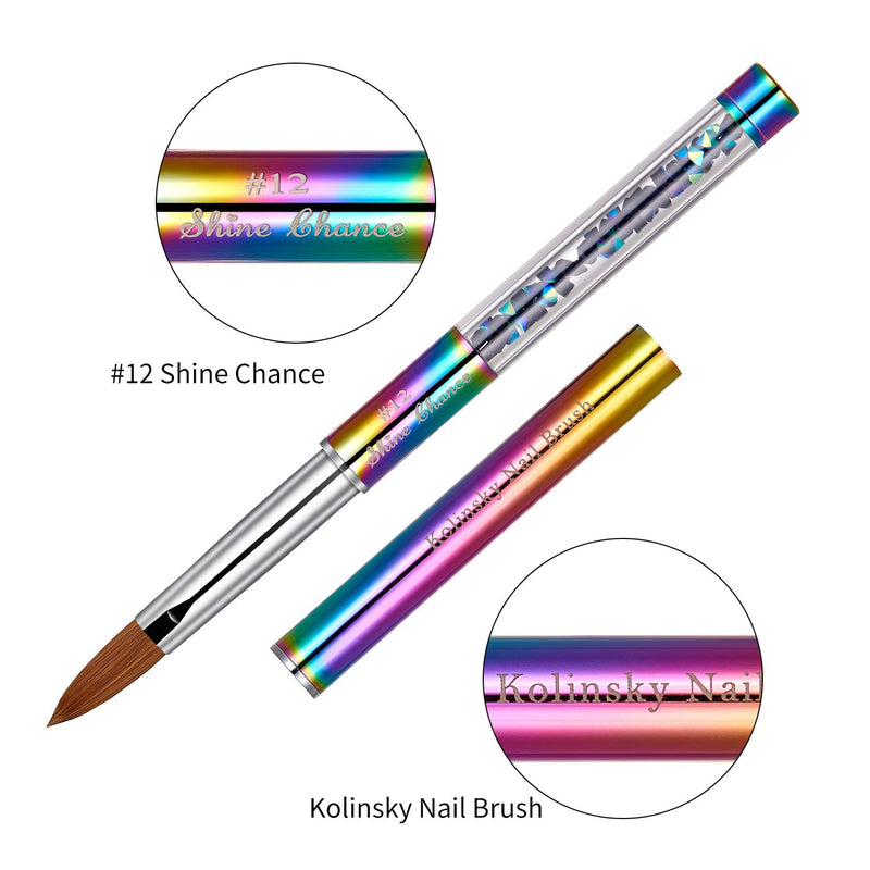 Shine Chance 100% Kolinsky Rainbow Rhinestone decorated in Handle Acrylic Brush Size 2#/4#/6#/8#/#10/#12/#14 Acrylic Brush Kolinsky Sable Nail Brushes (#12) #12 - BeesActive Australia