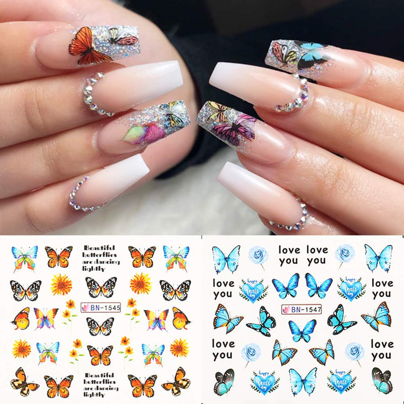 Butterfly Nail Art Stickers Decals Nail Flowers Butterfly Nails Design Accessories Water Transfer Nail Decals Butterflies Nails Supply DIY Manicure Tips Wraps Charms (12 Pcs) - BeesActive Australia