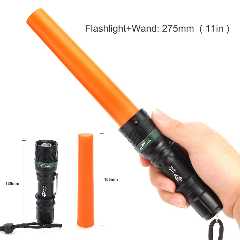 UltraFire 11-Inch Signal Traffic Wand LED Flashlight with Strobe Mode, Wrist Strap Lanyard, 250 Lumens, Orange Finish - BeesActive Australia