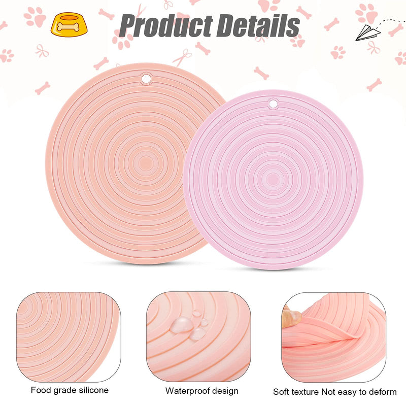 2 Pieces Silicone Pet Food Mat Pet Feeding Mat for Dog and Cat Food Bowl Placemat Preventing Food and Water Overflow Suitable for Medium and Small Pet, 9.5 x 9.5 Inch and 7.1 x 7.1 Inch Pink - BeesActive Australia