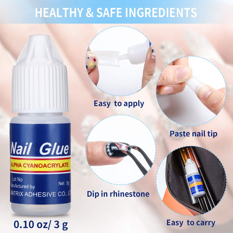 12 Bottles Nail Glue Quick Drying Nail Glue Adhesive Beauty Nail False Nail Tips Acrylic Glue for Applying Artificial Nail Tips Manicure Supplies - BeesActive Australia