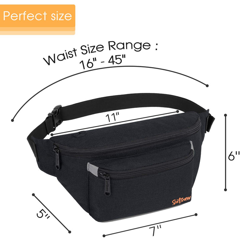 [AUSTRALIA] - Fanny Pack for Men Women - Waist Bag Pack - Lightweight Belt Bag for Travel Sports Hiking 1-Black 11" X 5" X 6" L(11" x 5" x 6") 