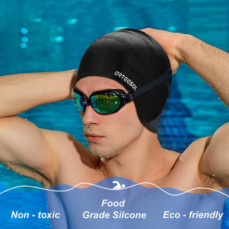 arteesol Swimming Cap, Silicone Swim Cap for Women Men, Durable Non-Slip Waterproof Swim Cap Protect Ears, Long Hair for Adults, Older Kids, Boys and Girls Carbon - BeesActive Australia