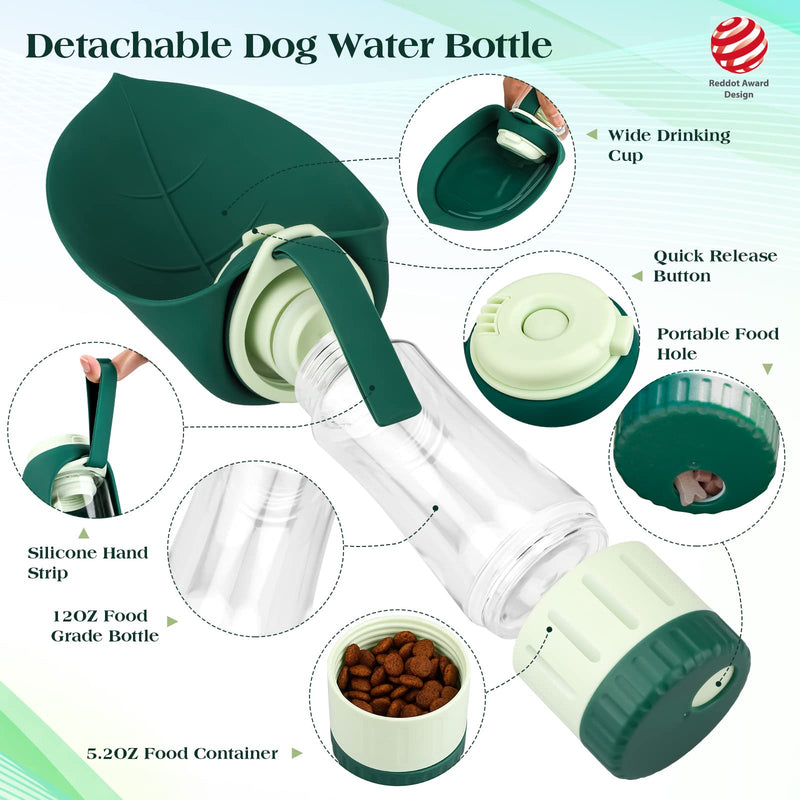 TIOVERY Upgraded Dog Water Bottle, Portable Dog Cat Puppy Pet Water Dispenser Feeder with Drinking Cup and Food Container Leak Proof for Outdoor Walking, Travel, Hiking 12OZ - BeesActive Australia