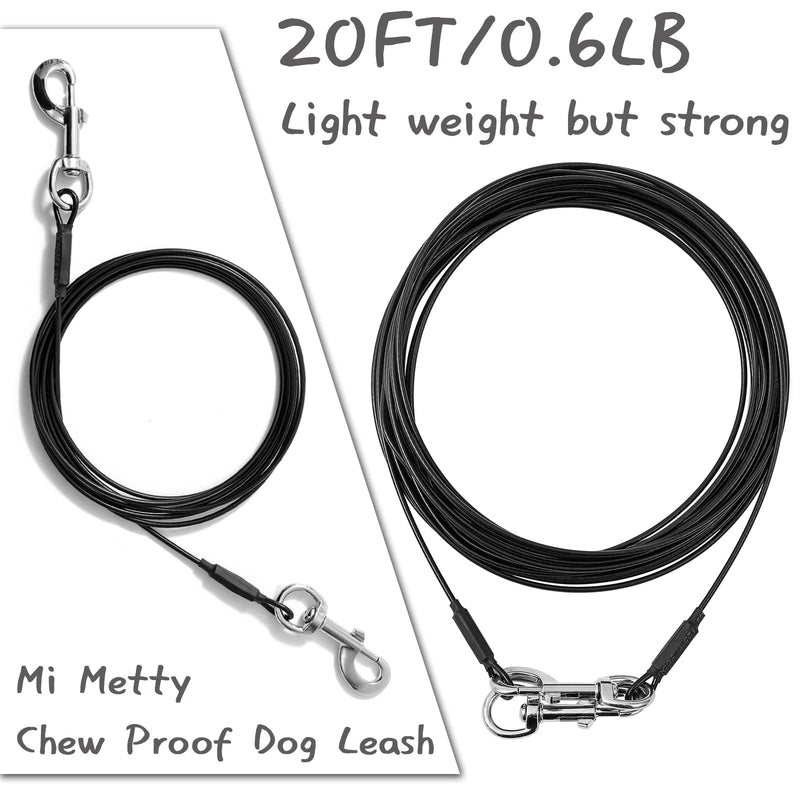 Mi Metty Dog Tie Out Cable,10FT 20FT 50FT Dog Runner Cable for Yard Outdoor and Camping Dog Leash Run Tether,Chew Proof Steel Wire with PVC Coating,Dog Chain for Small Medium Large Dogs Up to 150lbs Black - BeesActive Australia