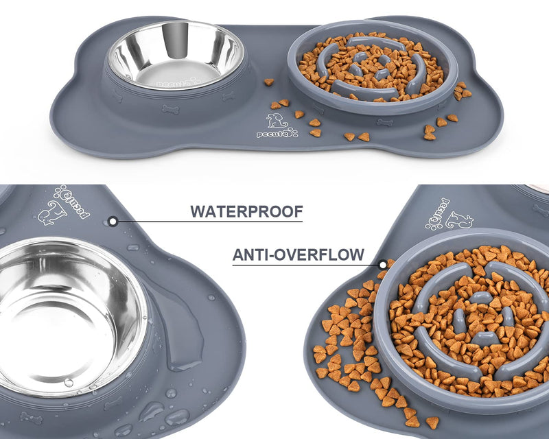 Pecute Dog Bowls Slow Feeder Bloat Stop Pet Bowl Eco-Friendly Non-Toxic No Chocking Healthy Design Bowl with No-Spill Non-Skid Silicone Mat Stainless Steel Water Bowl for Dogs Cats and Pets M-13.5oz/bowl Grey Bowl - BeesActive Australia