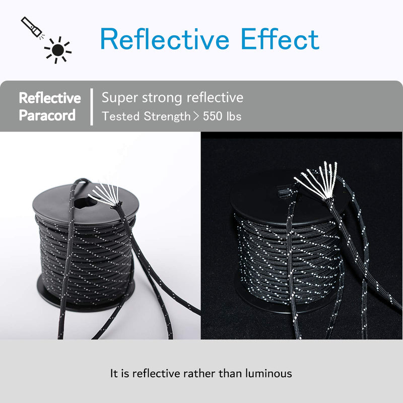 WEREWOLVES Reflective 550 Paracord - 100% Nylon, Rope Roller, 7 Strand Utility Parachute Cord for Camping Tent, Outdoor Packaging Reflective Black 100Feet - BeesActive Australia