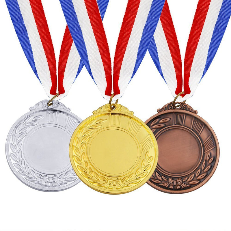 MOMOONNON 12 Pieces Metal Winner Gold Silver Bronze Award Medals With Neck Ribbon, Olympic Style, 2 Inches - BeesActive Australia