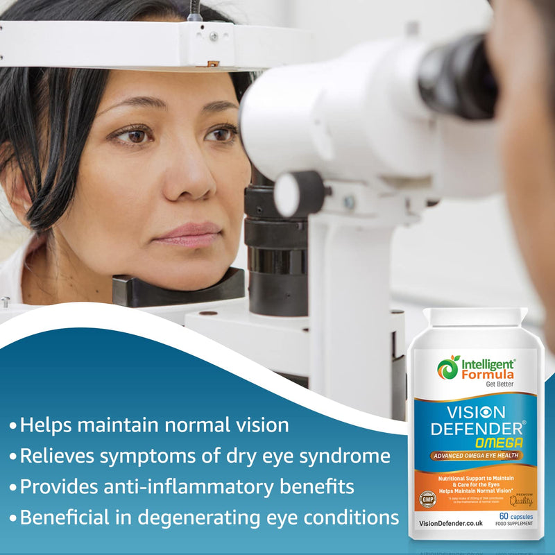 VISION DEFENDER OMEGA Eye Supplement - High Strength 1000mg Pure Omega-3 Fatty Acids Fish Oil (400mg EPA, 200mg DHA per capsule) + Vitamin E - Eye Care & Relief for Dry Eyes - (60 Softgels) Made in UK - BeesActive Australia