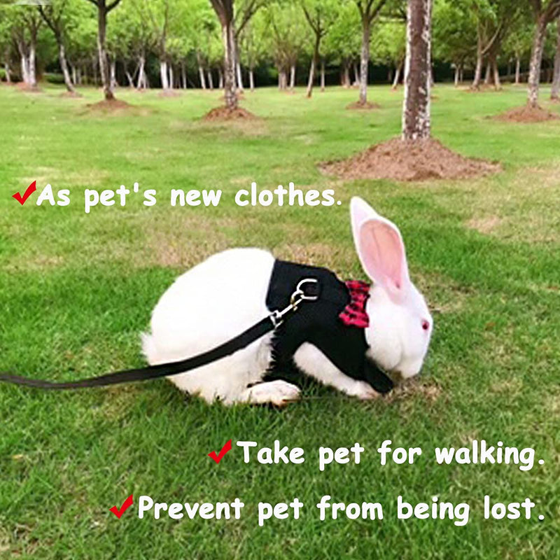 ASOCEA Adjustable Bunny Harness and Leash Soft Pet Harness Vest Cloth Lead for Small Animals Rabbits Ferret Kitten Black - BeesActive Australia