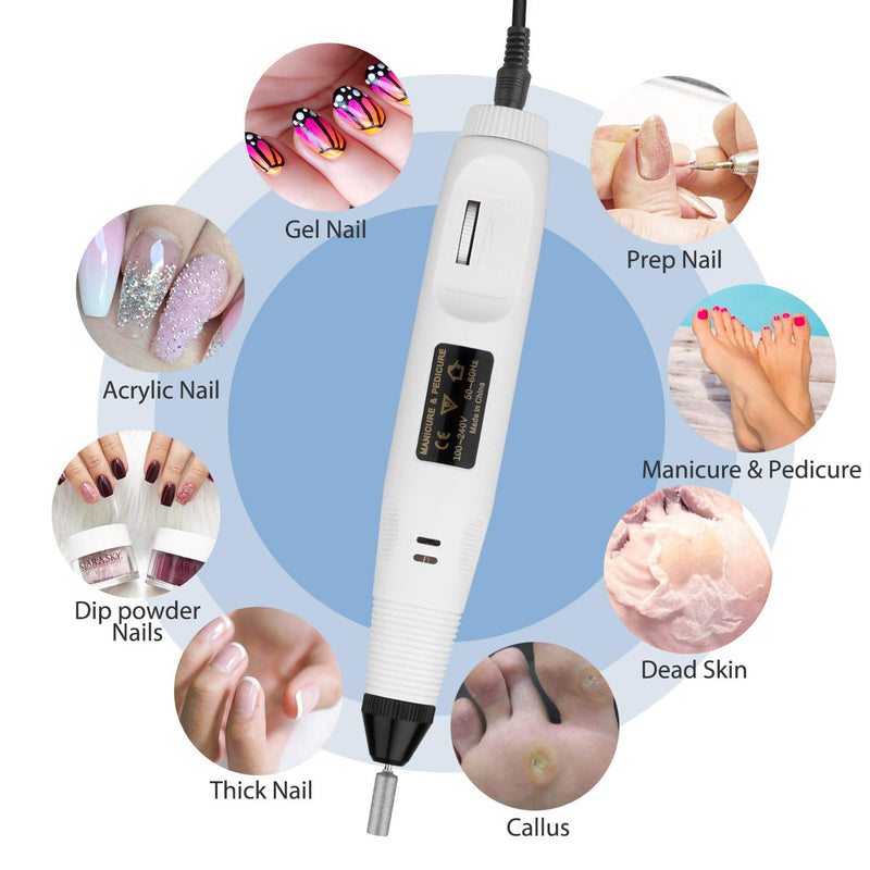 icyber Electric Nail Drill, Nail Drill Machine Nail File Kit,Manicure Pedicure Polishing Pen Shape Tools for Acrylic-White - BeesActive Australia