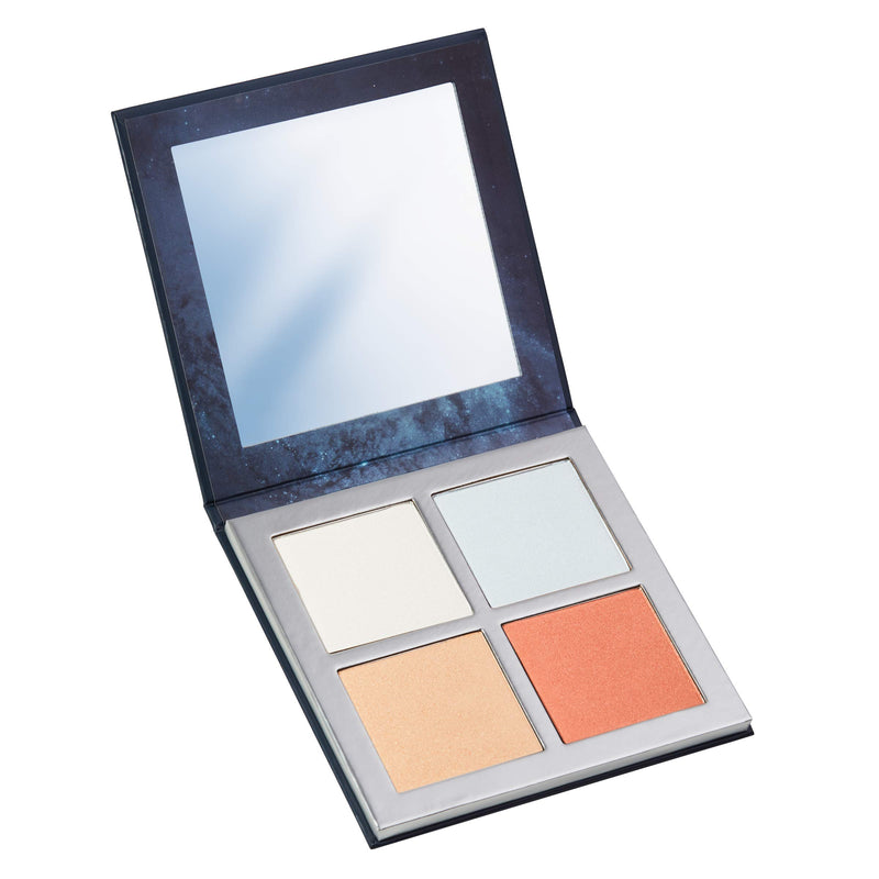 Pippa of London Eclipse Highlighter Palette 381 Make Up for Cheeks and Face with 4 Luxury Highlighters in a Silver Gold Case with Mirror - BeesActive Australia