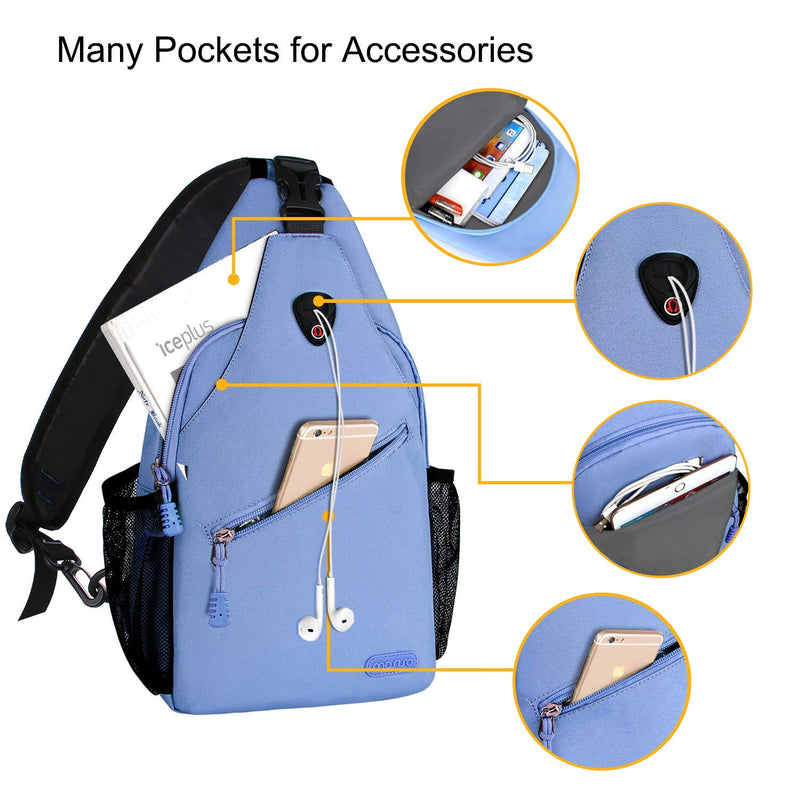 MOSISO Sling Backpack, Multipurpose Crossbody Shoulder Bag Travel Hiking Daypack Airy Blue - BeesActive Australia