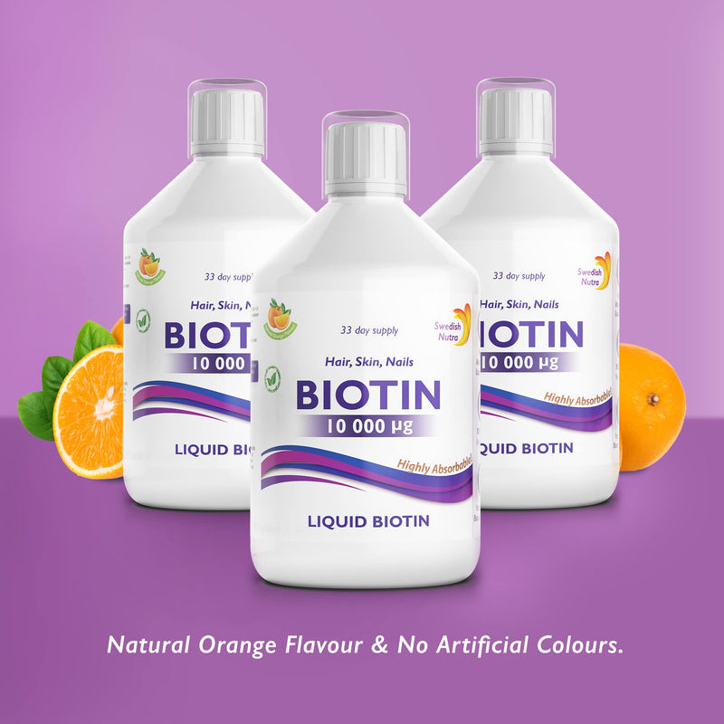 Swedish Nutra Liquid Biotin - Pack of 500ml, 33 Day Supply | Orange Flavour Biotin for Healthy Hair Clear Skin & Strong Nails | Contains Vitamin C & 100% Natural Flavour | High Absorption Rate - BeesActive Australia