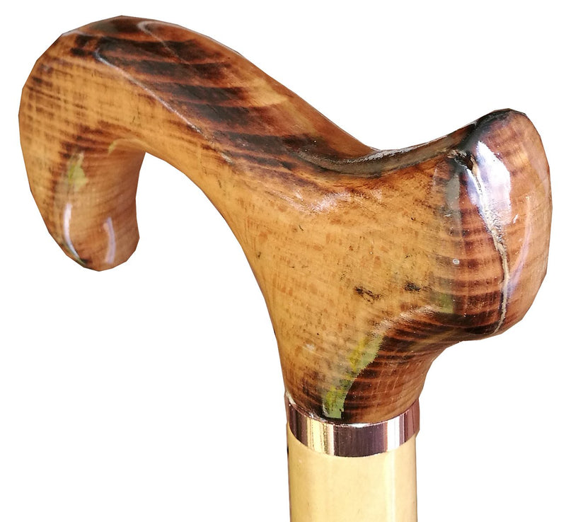 Gents Wooden Scorched Derby Cane with Collar Walking Stick with Natural Wood Stain 94cm (37") Height - BeesActive Australia