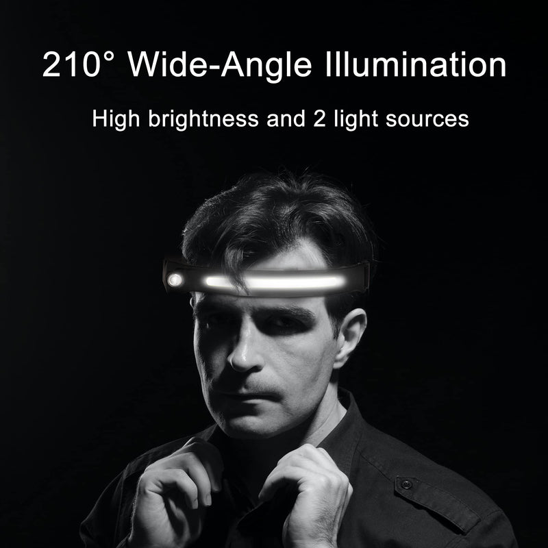 Headlamp Flashlight, 2Pack Rechargeable LED Headlamps 1200Lumens 2 COB 230°Wide Beam Headlight with Motion Sensor Bright 5 Modes Lightweight Waterproof Head Lamp for Outdoor Running, Camping Hiking Black+black - BeesActive Australia