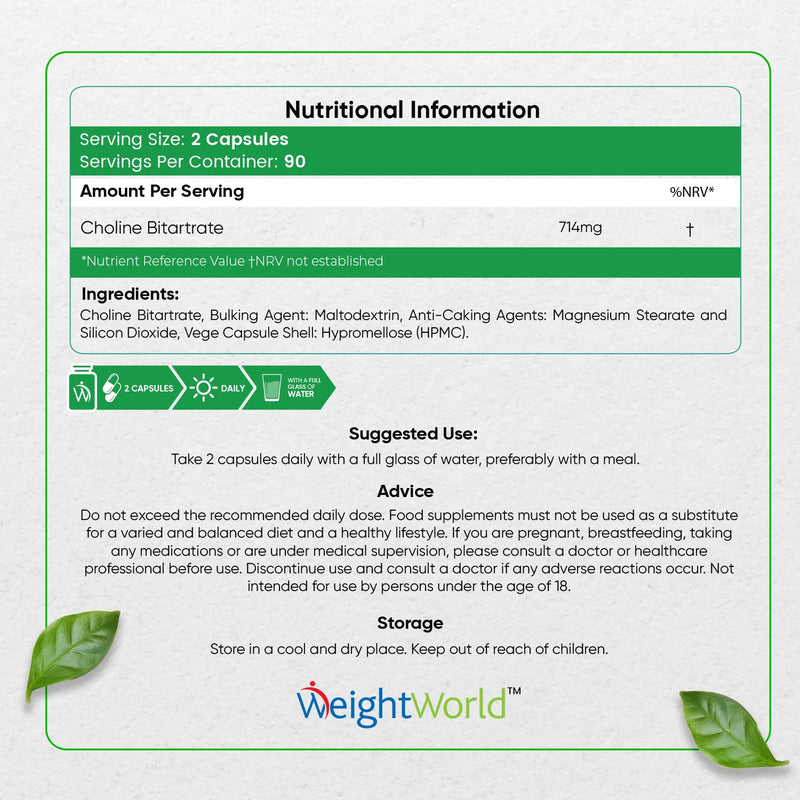 Choline Supplement 714mg - 3 Months Supply (180 Vegan Choline Capsules) - Choline Bitartrate (Choline Inositol Tablets Alternative) for Greater Absorption - High Strength Vegan Liver Supplement - BeesActive Australia