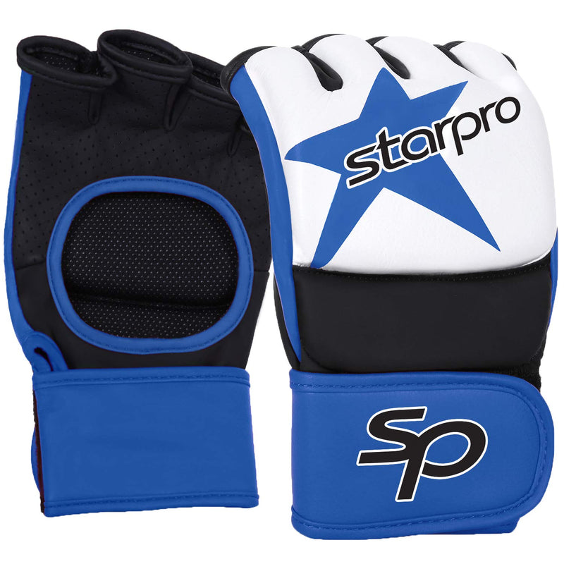 [AUSTRALIA] - Starpro MMA Sparring Gloves Training - Grappling Muay Thai Kickboxing Martial Art Karate Combat Cage Fighting Punching Bag Boxing Mitts |PU Synthetic Leather Red Blue for Men and Women Blue/Black Large 