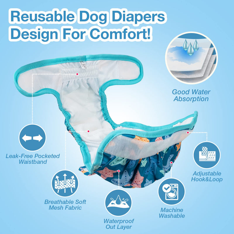 Pet Soft Washable Female Diapers (3 Pack) – Female Dog Diapers, Dress Style Comfort Reusable Doggy Diapers for Girl Dog in Period Heat Ocean X-Small:7''-10'' - BeesActive Australia