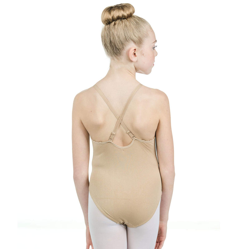 [AUSTRALIA] - Danzcue Girls Nude Seamless Undergarment Camisole Leotard with Adjustable Straps Large / X-Large 