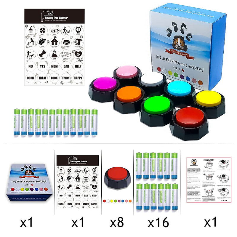 RIBOSY Set of 8, Dog Speech Training Buzzers, Recordable Buttons - Train Your Dog to Voice What They Want (Battery Included) 8Pack (Red+White+Yellow+Green+Purple+Blue+Pink+Orange) - BeesActive Australia