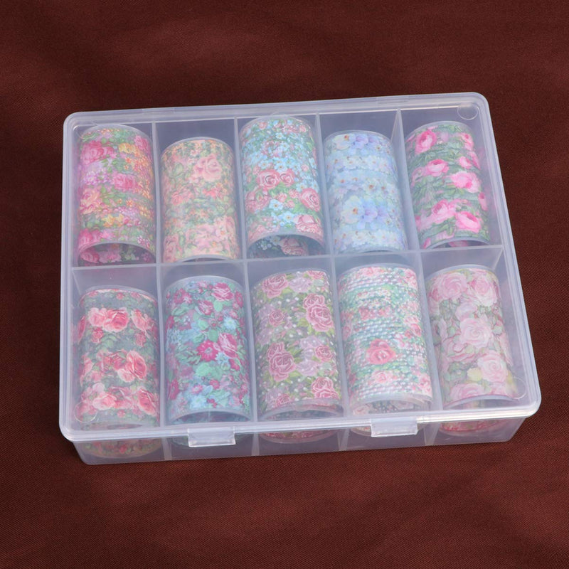 LEORX 10 Roll Nail Foil Decal Vintage Floral Transfer Nail Sticker Colorful Manicure Decorative Foil Sticker for Women (Style E) - BeesActive Australia