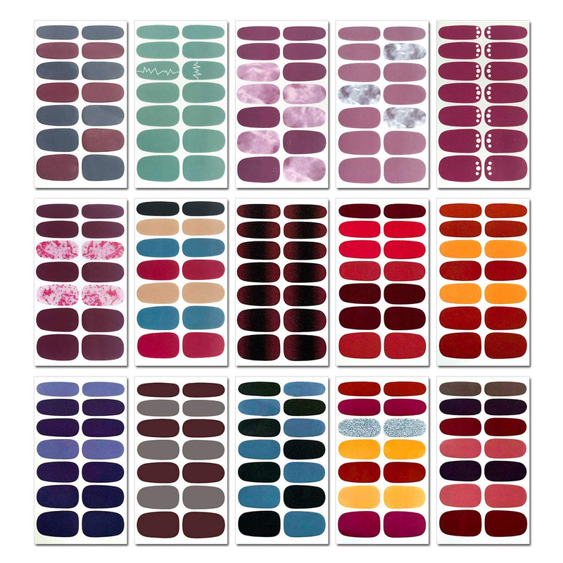 SILPECWEE 30 Sheets Adhesive Nail Polish Strips Stickers 1Pc Nail File Solid Color Ombre Nail Wraps Nail Art Decals Manicure Kit for Women No1 - BeesActive Australia