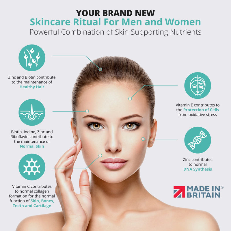 Marine Collagen Capsules 1000mg - 120 Capsules - 9 Powerful Skin Supporting Nutrients - Type 1 Hydrolysed Pure Marine Collagen with Hyaluronic Acid - Marine Collagen Supplement by VitaBright - BeesActive Australia