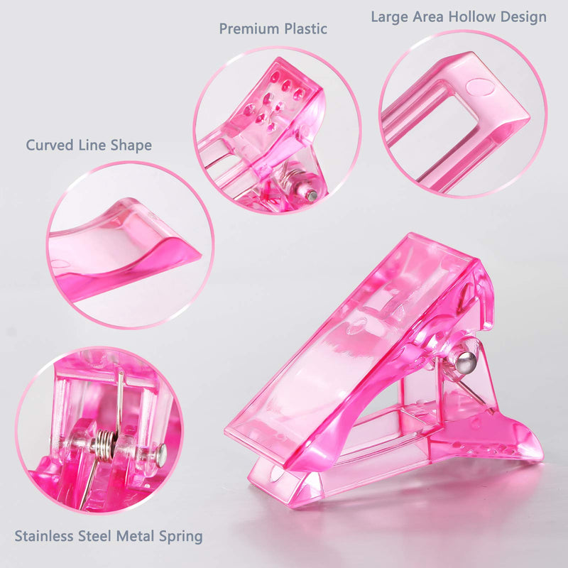 MIKIMIQI 6 Pcs Poly Gel Quick Building Nail Tips Clip Plastic Transparent Finger Extension UV LED Builder Finger Extension Clips Nail Tips Clips for Quick Building DIY Manicure Nail Art Tool, Pink - BeesActive Australia