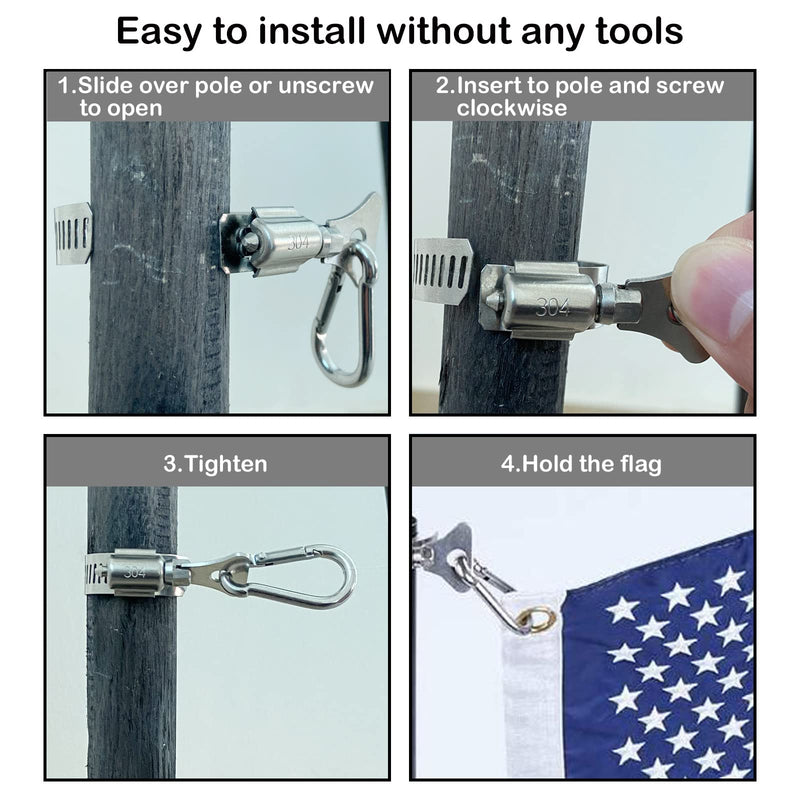2 Pack Boat Flag Pole Clips with Carabiner Clamp for Grommet Flags Flag Pole Rings for 0.75-1.2 Inch Diameter Flagpole (2 Pack) 2 Pack - BeesActive Australia