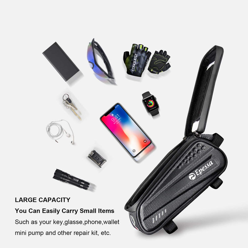 Epessa Bike Phone Mount Bag,Bicycle Waterproof Front Frame Top Tube Handlebar Bag with Sensitive Touch Screen for Cellphone Below 6.7'',Large Capacity ES3-frame - BeesActive Australia