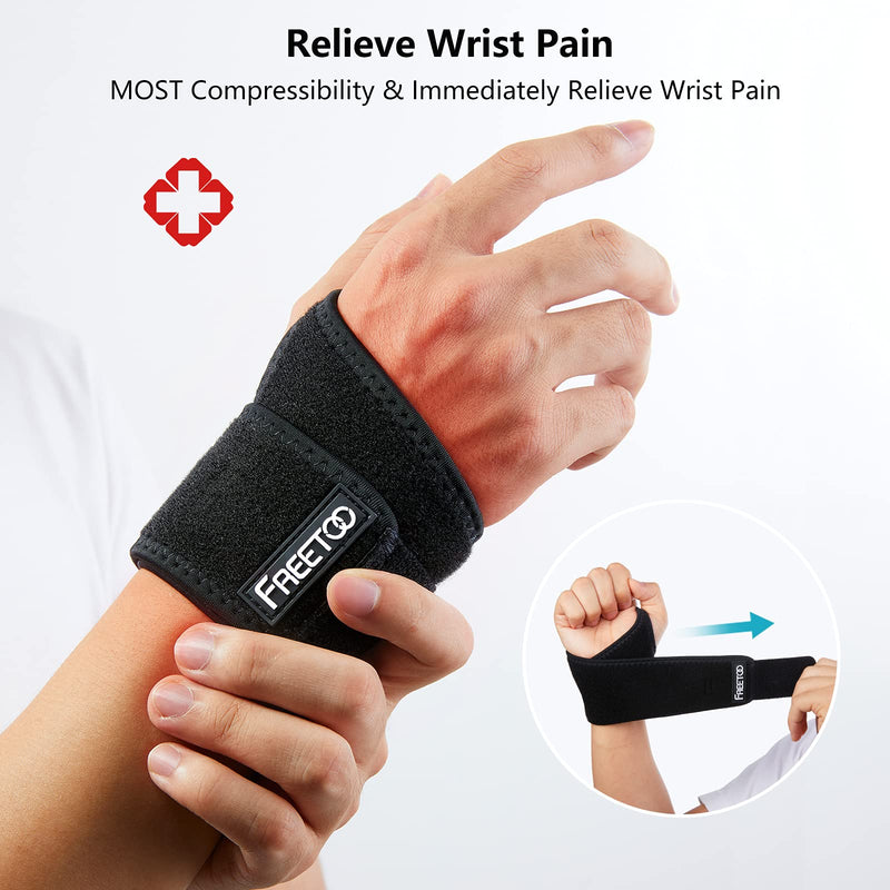 FREETOO Air Mesh Wrist Support for Carpal Tunnel support for pain relief, Compression Wrist Brace Wraps at Work for Women Men,Adjustable Wrist Guard Fit Right Left Hand for Arthritis Tendonitis DARK BLACK - BeesActive Australia