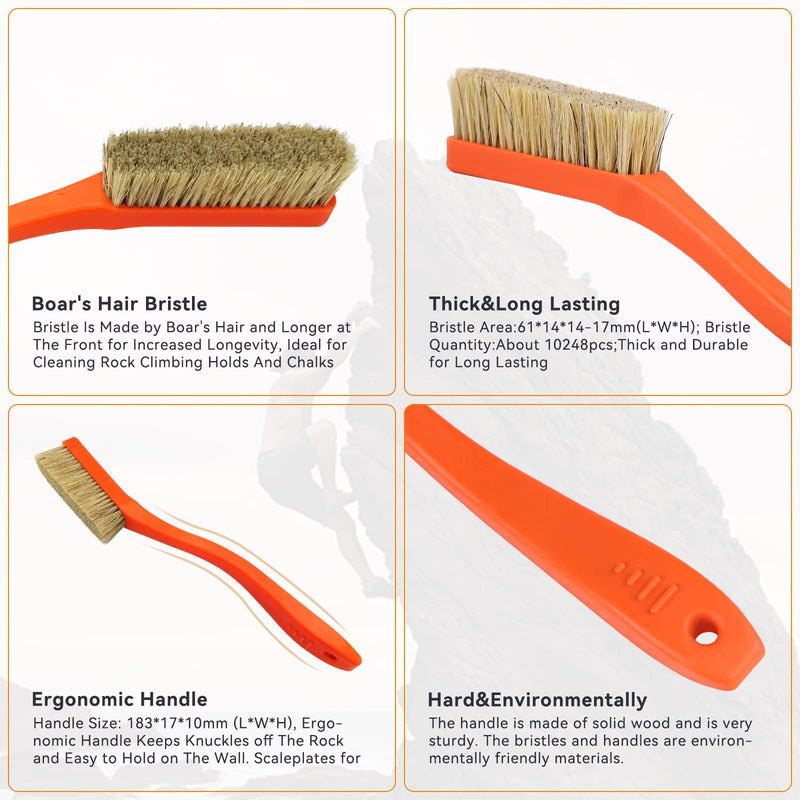 TWO STONES Climbing & Bouldering Brush with Natural Firm Boar's Hair Bristles and Durable Handle, Climbing Chalk Brush Designed for Ultimate Performance on Climbing Wall Indoor or Outdoor Black&Grey - BeesActive Australia