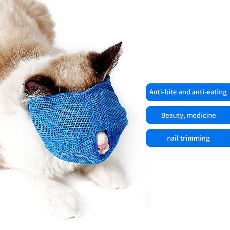 Cat Muzzle Breathable Mesh Cat Mouth Mask Grooming Restraint Bag Anti Bite Anti Meow Prevent Cat from Biting Scratching Chewing S-Blue - BeesActive Australia