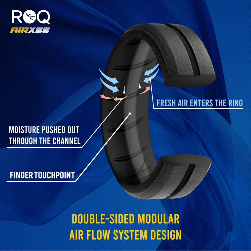 ROQ Silicone Ring for Men - Breathable Silicone Rings with Comfort Fit Air Flow Design - Comes in 1/4/6 Packs - Mens Silicone Rubber Medical Grade Bands - Safe Silicone Wedding Ring for Men 4 Pack: Black 7.5 - 8 (17.35mm) - BeesActive Australia