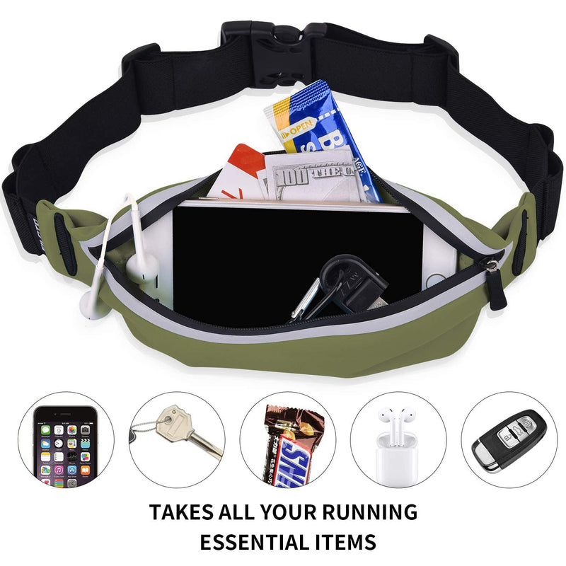 Filoto Running Belt for iPhone X 6 7 8 Plus, USA Patented Hands-Free Reflective Waist Runner Pouch, No-Bounce Adjustable Fitness Workout Fanny Pack Phone Holder for Women Men Olive Green 1 - BeesActive Australia