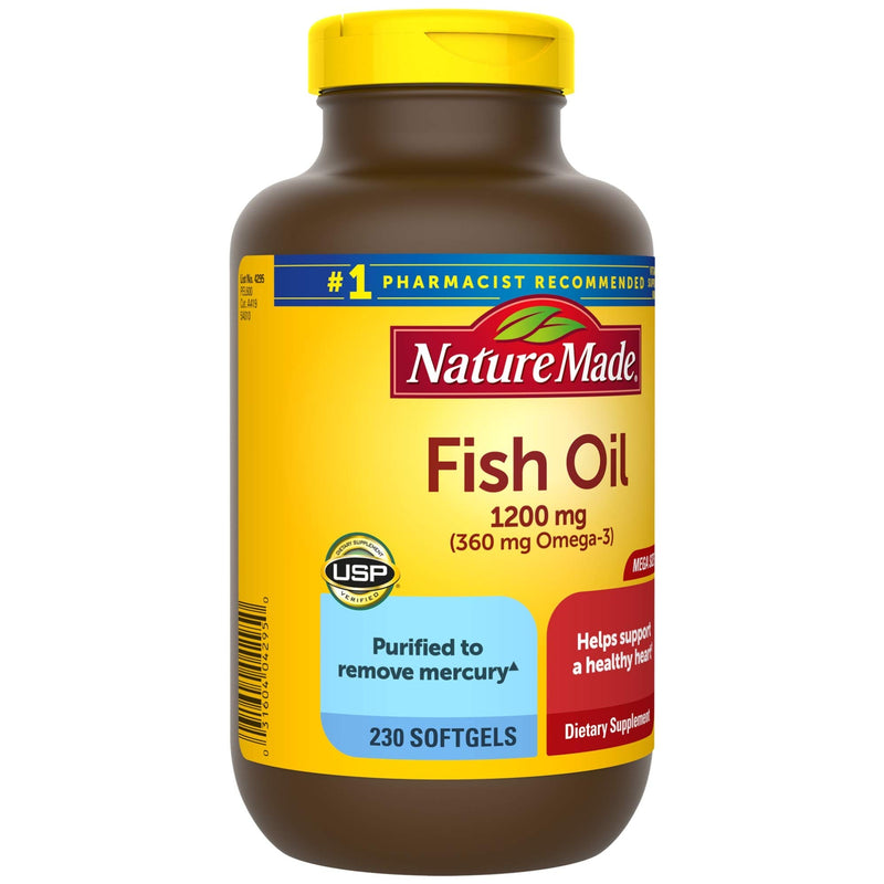 Nature Made Fish Oil 1200mg, 230 Softgels Mega Size, Fish Oil Omega 3 Supplement For Heart Health - BeesActive Australia