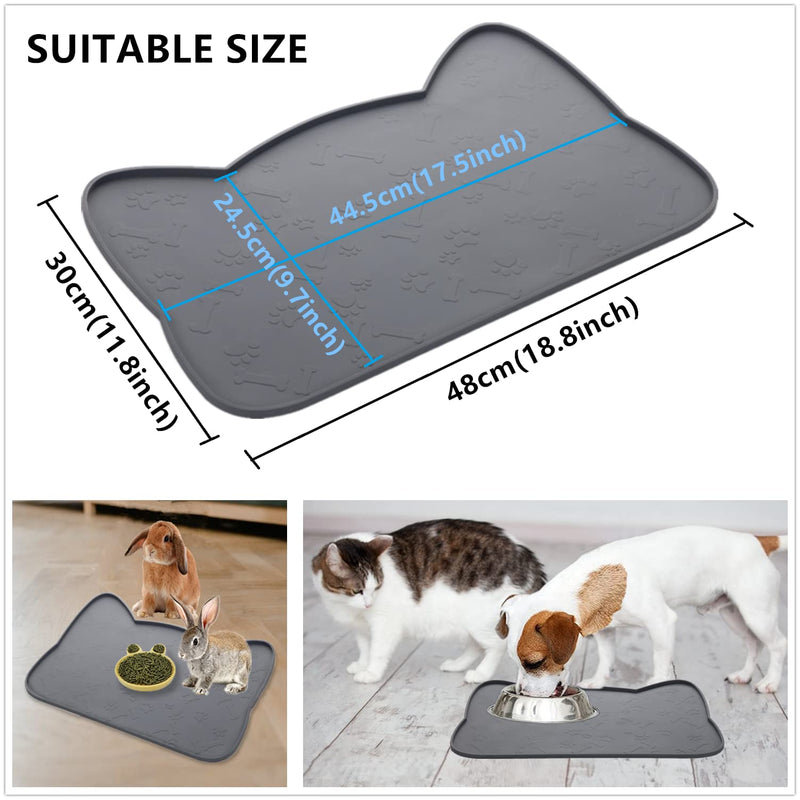 IYYI Cat Food Mat, Silicone Dog Bowl Mat for Food and Water, Waterproof Non Slip Pet Feeding Mat, Raised Edge Dog Food Tray to Stop Food Spills and Water Messes on Floor Black+M - BeesActive Australia