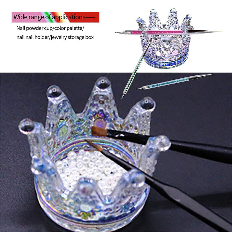 2PCS Nail Art Dappen Dish 2 in 1 Glass Dish for Nail Acrylic Liquid Powder–Nail Crystal Bowl/Glass Nails Cup/Nails Pen Holder, Crown Nails Glass Dish, Colorful Laser - BeesActive Australia