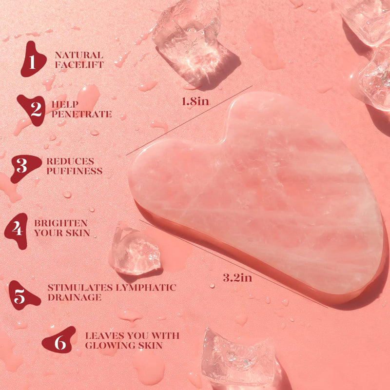 BAIMEI Gua Sha Facial Tool for Self Care, Guasha Tool for Face and Body Treatment, Made of Rose Quartz, Relieve Tensions and Reduce Puffiness - BeesActive Australia